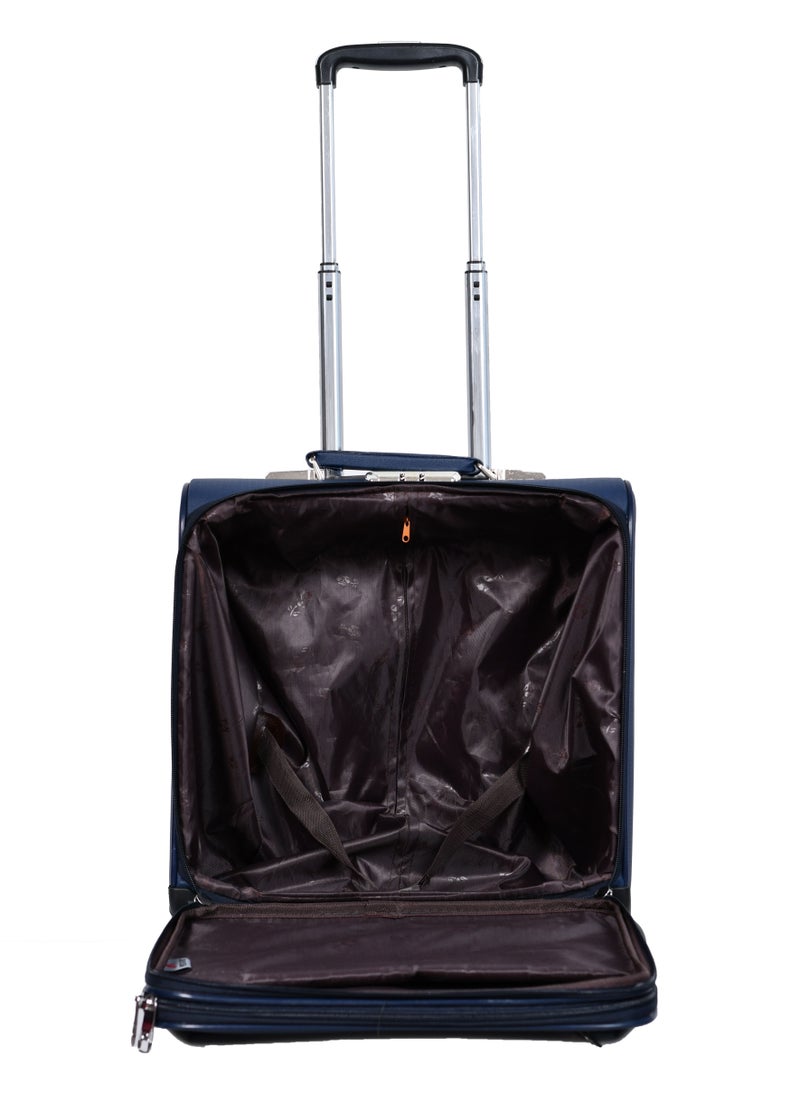 MORANO - Morano Carry-On Leather Luggage Lightweight Trolley Bag  with 4 Spinner Wheels and Built in Combination Lock 16 inch (Blue) - Image 1