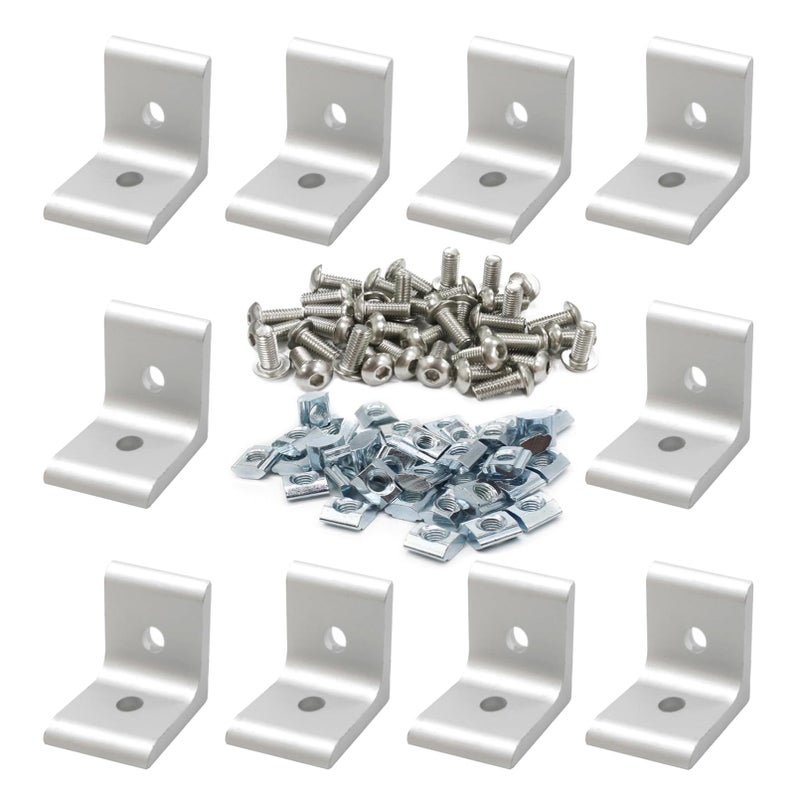 Blccloy 10Sets 10 Series 1"" X 1"" Aluminum Extrusion Profiles Corner 1010 Series Angle Bracket Connector With M6 T Slot Nuts Bolts For 1 Inch X 1 Inch Extruded Aluminium Profile Rail - Image 1