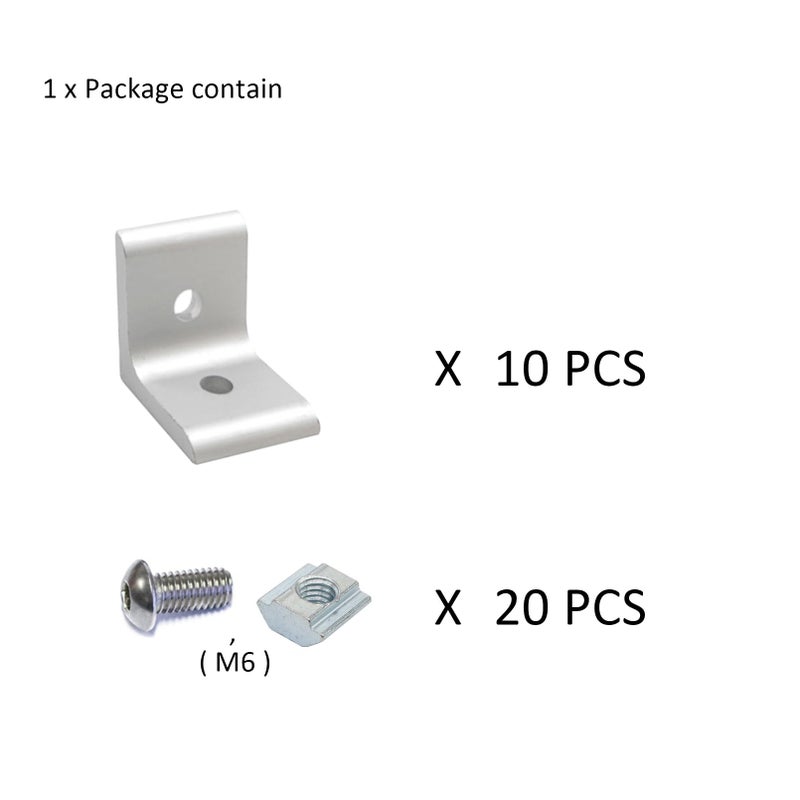 Blccloy 10Sets 10 Series 1"" X 1"" Aluminum Extrusion Profiles Corner 1010 Series Angle Bracket Connector With M6 T Slot Nuts Bolts For 1 Inch X 1 Inch Extruded Aluminium Profile Rail - Image 2