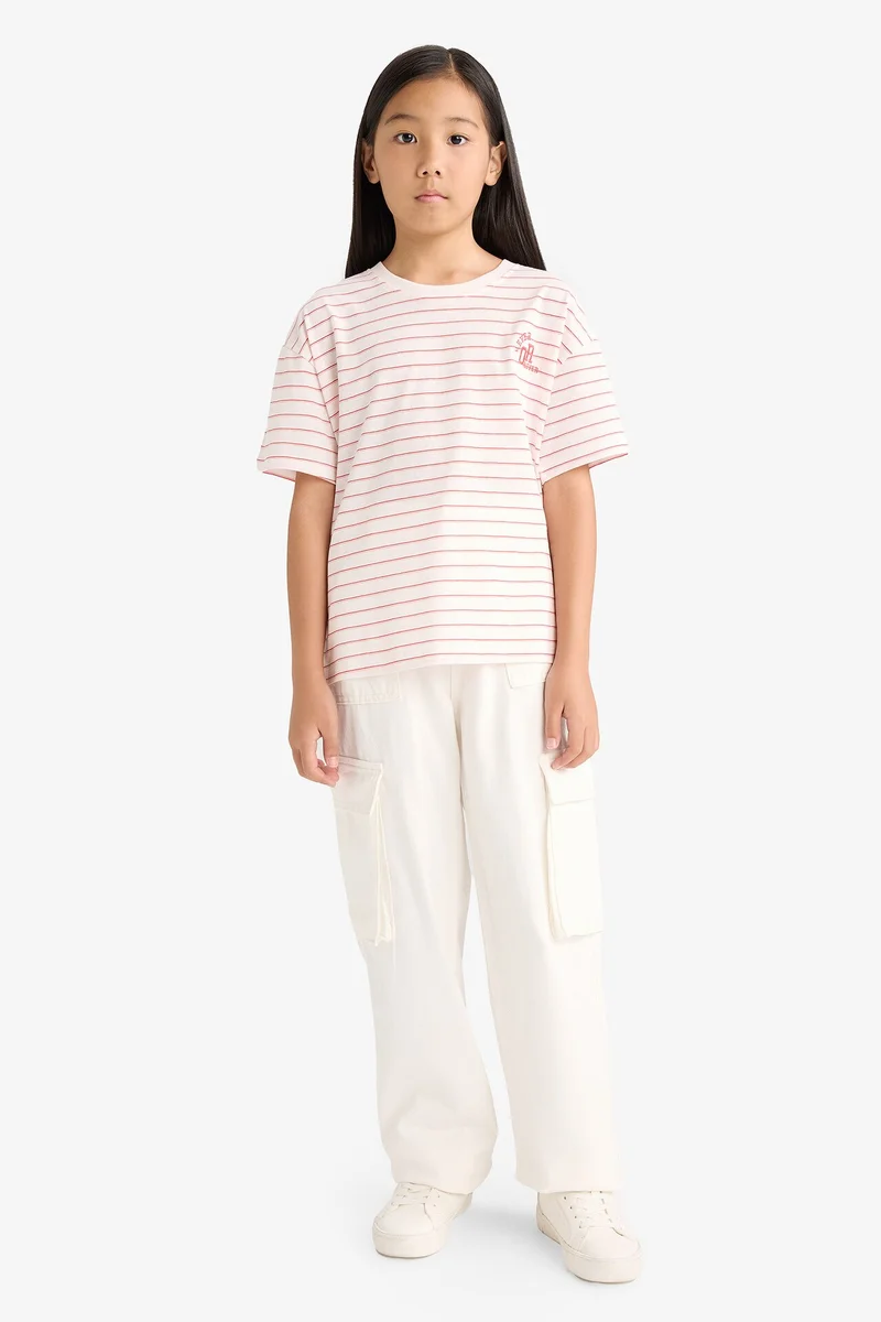 Defacto Girl Relaxed Fit Crew Neck Striped Short Sleeve T-Shirt