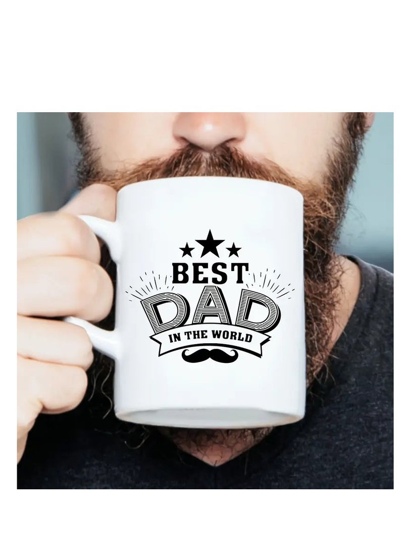 RYN 1pc, Dad Coffee Mug, The Best Dad In The World, 11 Ounce Ceramic Cup, Novelty Mug, White Tea Cup, Summer And Winter Drinkware, Birthday Present, Family Party Present, Holiday Present, Father's Day Present, Present To Thank Dad - Image 1