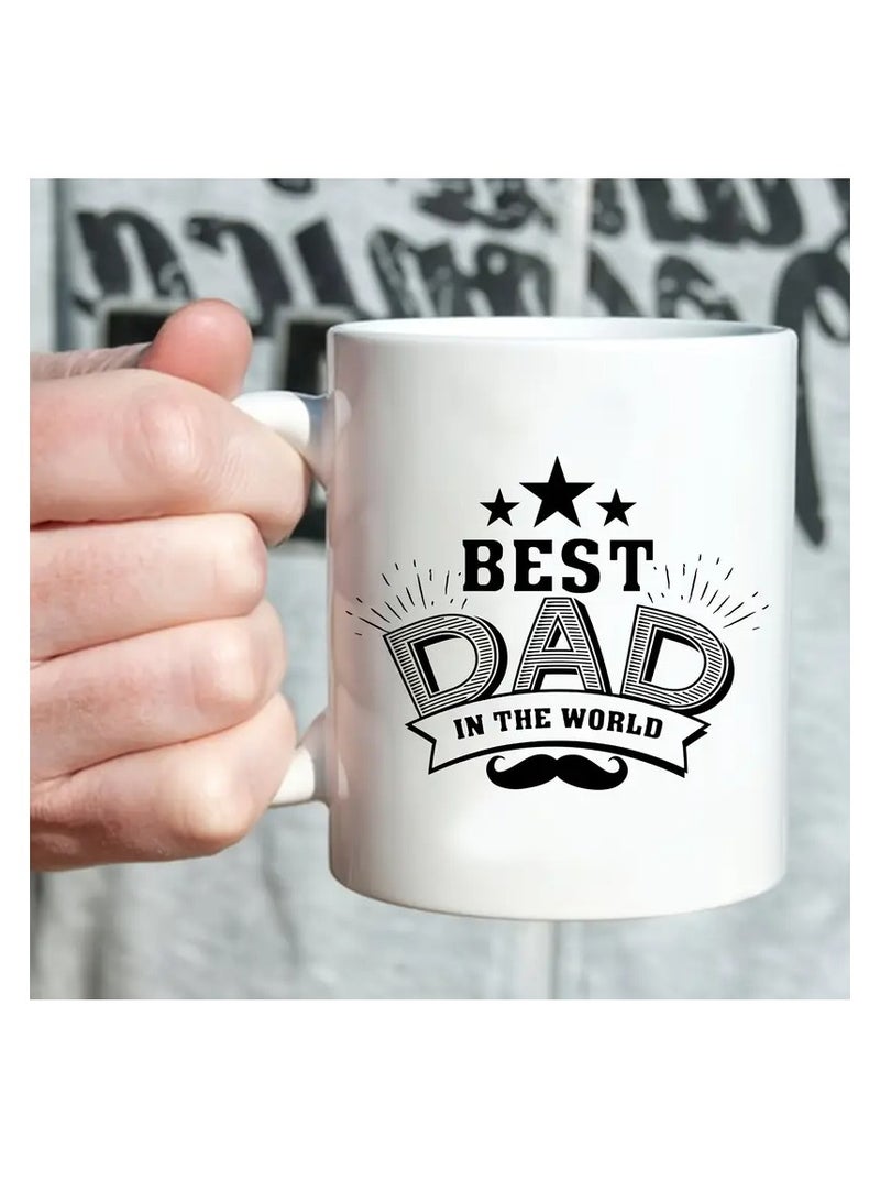 RYN 1pc, Dad Coffee Mug, The Best Dad In The World, 11 Ounce Ceramic Cup, Novelty Mug, White Tea Cup, Summer And Winter Drinkware, Birthday Present, Family Party Present, Holiday Present, Father's Day Present, Present To Thank Dad - Image 2