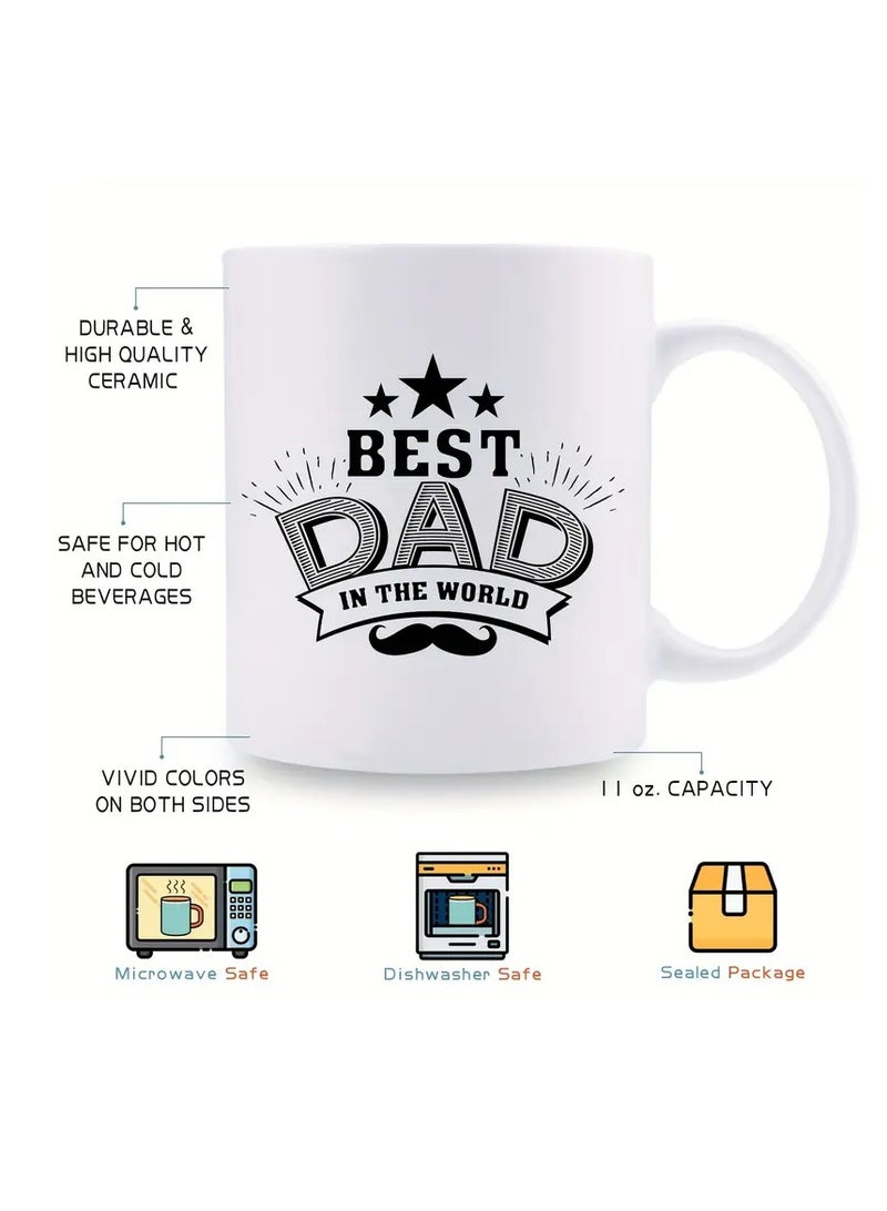 RYN 1pc, Dad Coffee Mug, The Best Dad In The World, 11 Ounce Ceramic Cup, Novelty Mug, White Tea Cup, Summer And Winter Drinkware, Birthday Present, Family Party Present, Holiday Present, Father's Day Present, Present To Thank Dad - Image 4