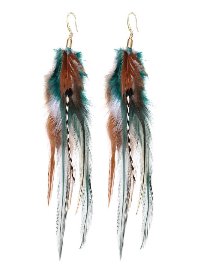 lureme Boho Multicolor Pheasant Peacock Feathers Dangle Earrings Big Drop Earrings(er006406-2) - Image 1