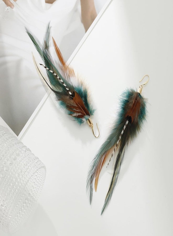 lureme Boho Multicolor Pheasant Peacock Feathers Dangle Earrings Big Drop Earrings(er006406-2) - Image 5