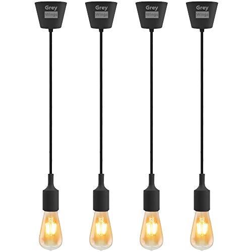 GreyWings Plastic Edison Tungsten E27 Holder Ceiling Lamp, Hanging Light (Black), Pack of4 - Image 1