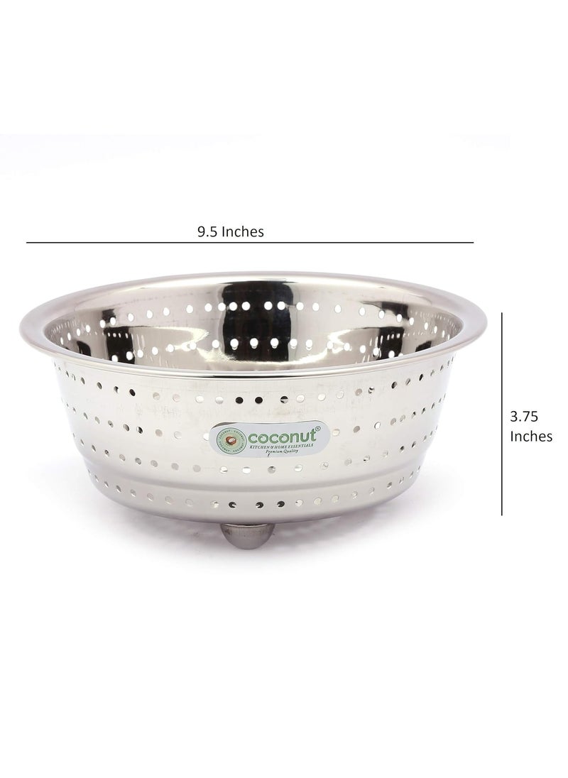 Coconut Coconut Stainless Steel Rice, Fruits & Vegetables Basin Strainer/Colander for Kitchen - 1 Unit - (Diamater- 9.5 Inches)  - Image 4