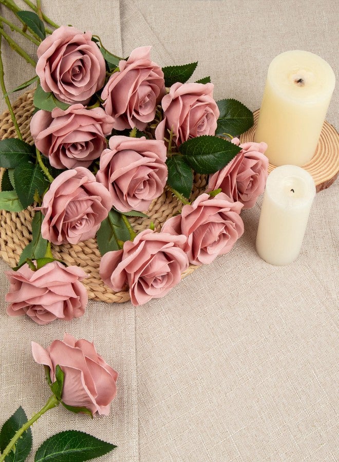 DuHouse 10pcs Silk Roses Artificial Flowers Fake Rose for Arrangement Wedding Party Home Decoration (Dusty Rose) - Image 4