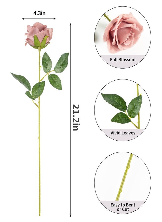 DuHouse 10pcs Silk Roses Artificial Flowers Fake Rose for Arrangement Wedding Party Home Decoration (Dusty Rose) - Image 2