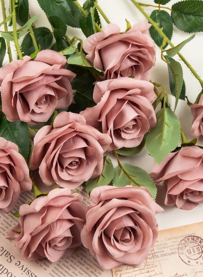 DuHouse 10pcs Silk Roses Artificial Flowers Fake Rose for Arrangement Wedding Party Home Decoration (Dusty Rose) - Image 5