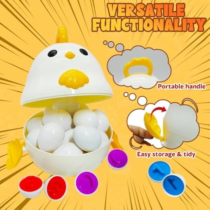 EGGS MATCHING SORTING & STACKING TOYS, 24 PCS EGGS AND HEN STORAGE WITH COLOR & SHAPE RECOGINITION SORTER PUZZLE CARDS EDUCATIONAL BIRTHDAY GIFTS FOR TODDLERS GIRLS BOYS - Image 2