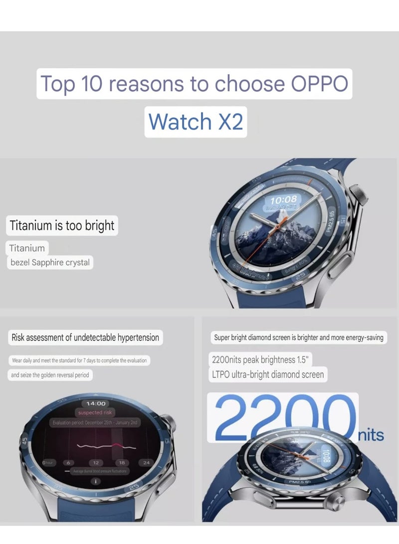 OPPO 648 mAh OPPO Watch X2 Full Smart Flagship Smartwatch | 1.5" AMOLED Display | Titanium Alloy Case | 631mAh Battery | ECG, Blood Oxygen, and Blood Pressure Monitoring | Dual-Frequency GPS | eSIM Support | Desert Silver Moon Chinese Version Desert Silver Moon - Image 4