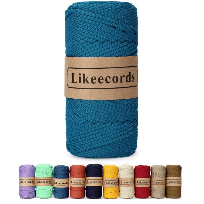 4MM POLYESTER BRAIDED MACRAME CORD 140YARDS 426FEETELASTIC YARN FOR CROCHETING BAG CORD FOR DIY CRAFTSPLANT HANGERS BAG AND HOME DECORATIONSPEACOCK BLUE