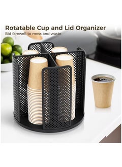 Arabest Versatile Cup and Lid Organizer, 360°Rotating Coffee Cup Dispenser with 4 Compartments, Multifunctional Cup Storage Rack, Durable Paper Cup Holder for Home, Office, Bar, Coffee Shop,Black  - Image 2