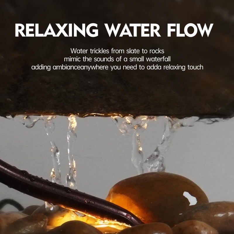 Pamopamo Indoor Tabletop Waterfall Moon Fountain, Home DÃ©cor Soothing Rain Sound Meditation Relaxing Fountains, Nature Slate Water Feature with Light for Room Office Desktop Decoration-13 Tall - Image 5