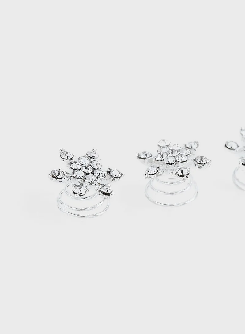 Ella Limited Edition Pack Of 4 Clear Stone  Flower Hair Decoration