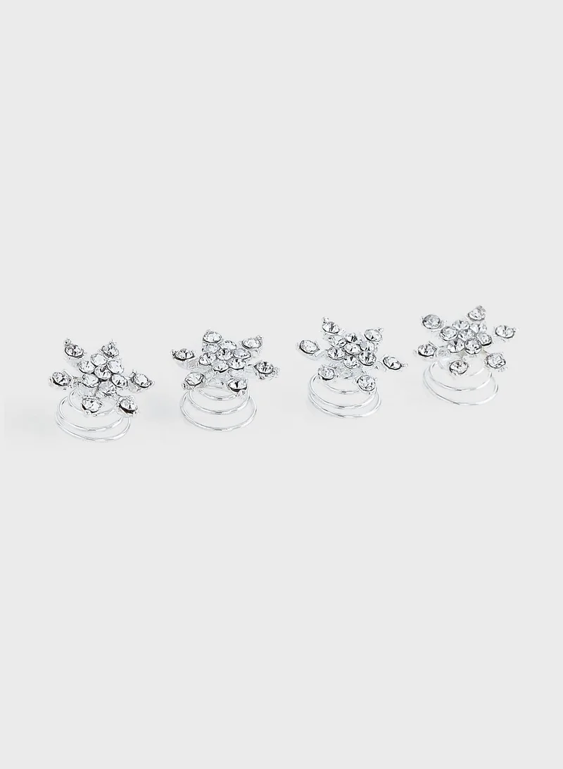 Ella Limited Edition Pack Of 4 Clear Stone  Flower Hair Decoration