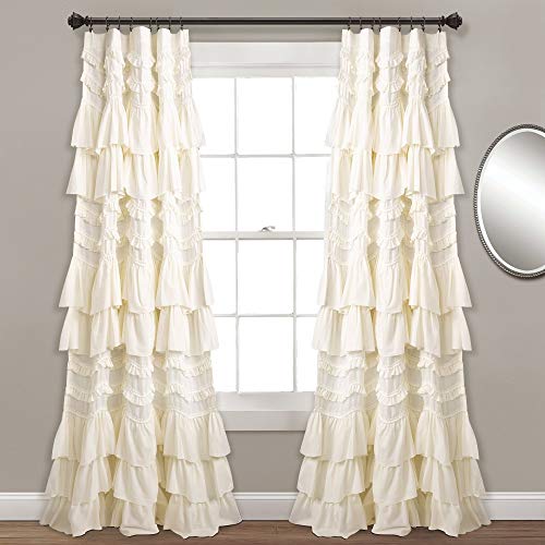 Lush Decor Lush Decor Kemmy Curtain  Ruffled Textured Shabby Chic Style Window Panel for Living Dining Room Bedroom Single 84 x 52 Ivory 