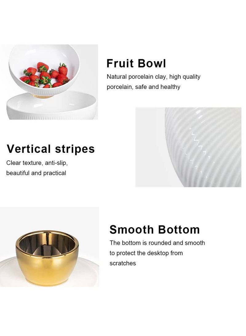 SOLARAE وعاء فواكه سيراميكي، صينية طعام وشاي وقهوة بارتفاع 8 بوصات، صواني خبز وفواكه أنيقة وعملية، صواني عرض سلطة أو حلوى للحفلات، بيضاء، L - Image 4