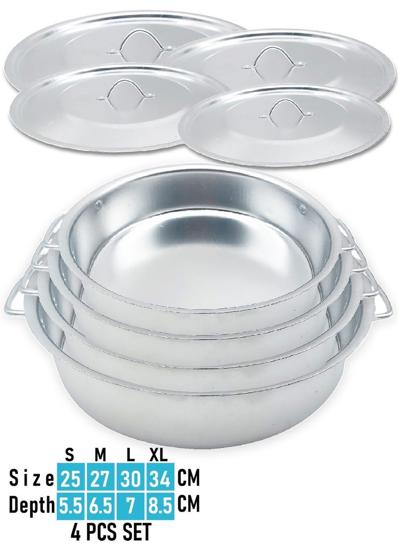Generic A set of 4 pieces of aluminum Round oven trays with a lid  - Image 1