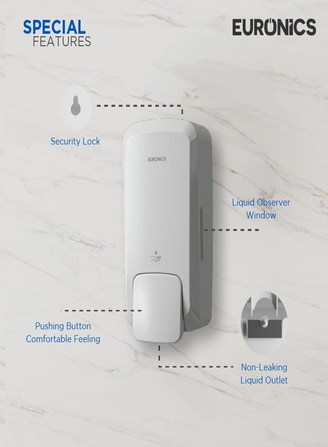 Euronics 1000 Ml Manual Soap Dispenser for Bathroom & Offices | Wall Mounted Plastic Durable Hand Wash Soap Dispenser | White | ES43 - Image 2