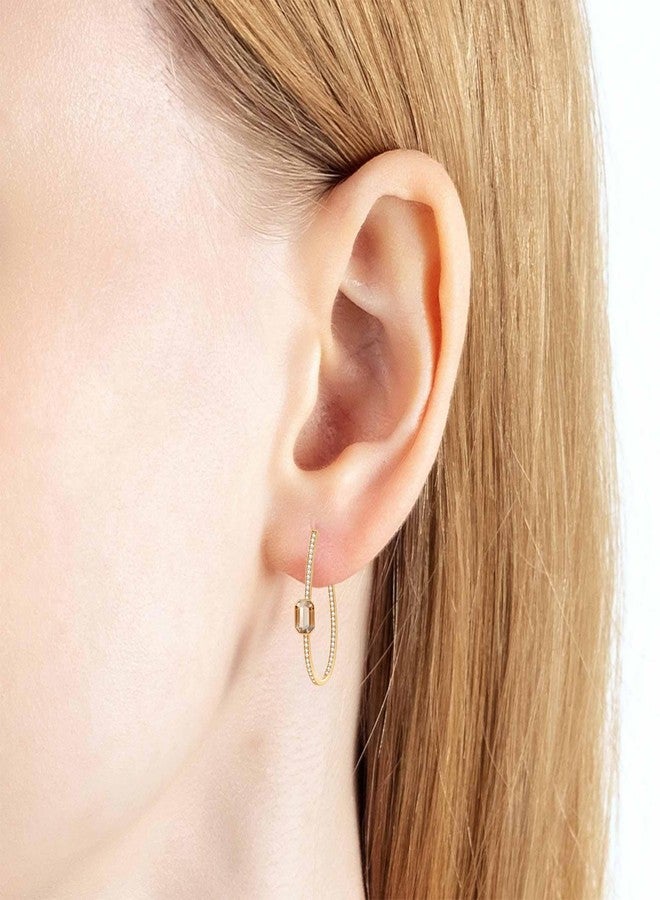 EVEVIC Stunning Austrian Crystal Octagon Hoop Earrings for Women Fashion 14K Gold Plated Hypoallergenic Jewelry Gift (Light Topaz) - Image 2