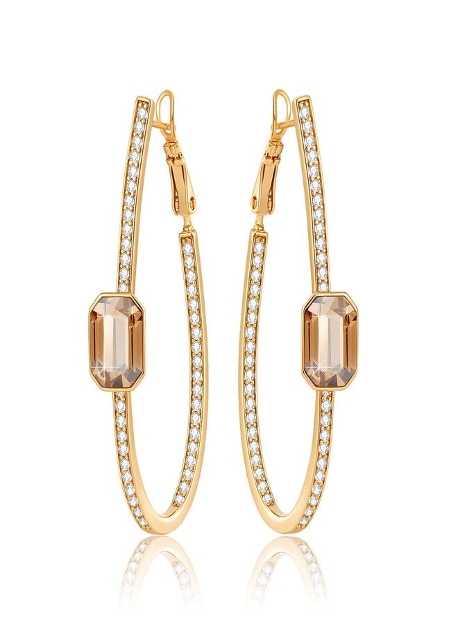 EVEVIC Stunning Austrian Crystal Octagon Hoop Earrings for Women Fashion 14K Gold Plated Hypoallergenic Jewelry Gift (Light Topaz) - Image 1