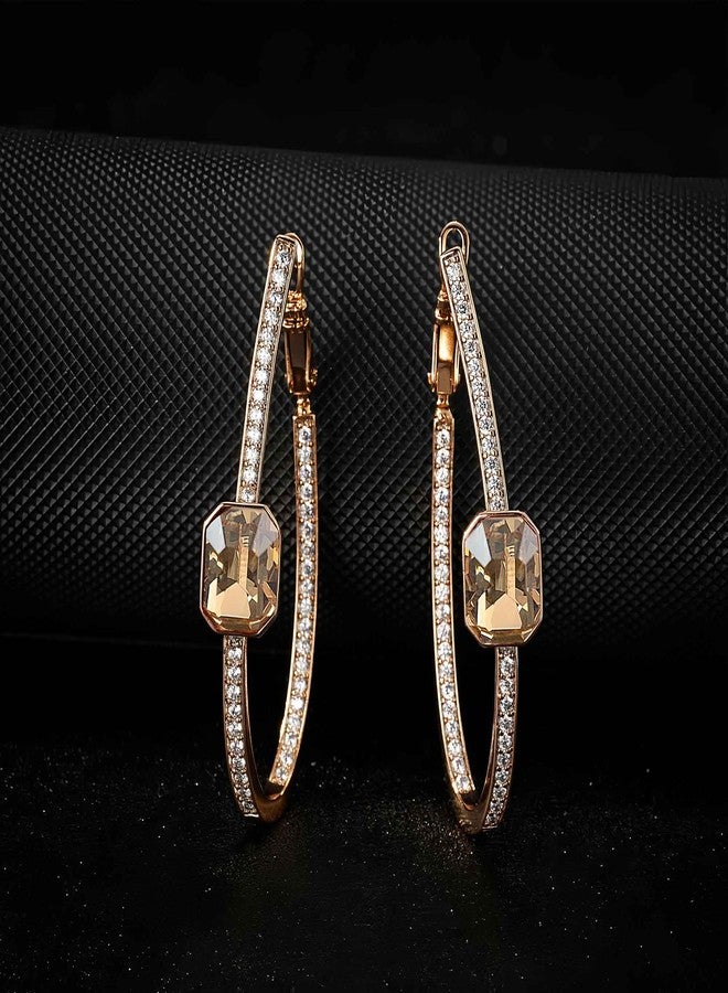 EVEVIC Stunning Austrian Crystal Octagon Hoop Earrings for Women Fashion 14K Gold Plated Hypoallergenic Jewelry Gift (Light Topaz) - Image 3