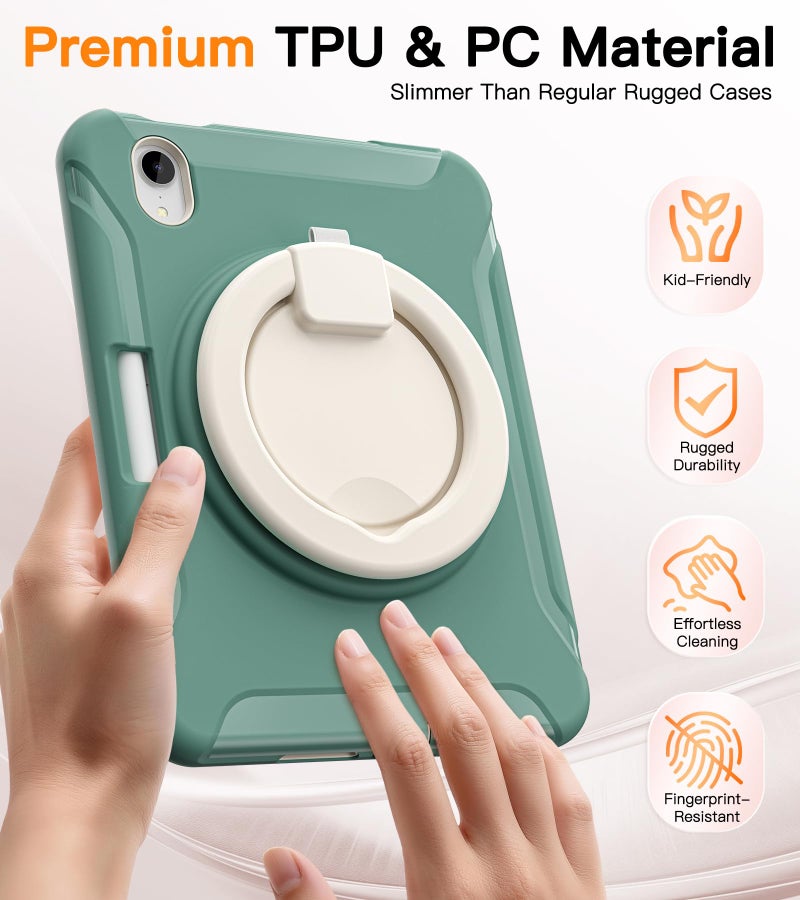 BATYUE Shockproof Case for iPad mini 7 (A17 Pro)/ Mini 6 8.3 inch (2024/2021) - 360° Multi-Angle Stand (Portrait & Landscape) & Grip, Built-in Pencil Holder, Jade Green - Image 3