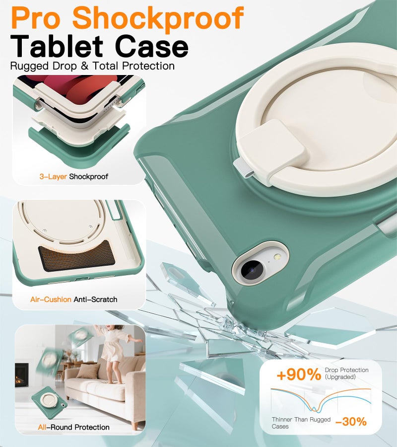 BATYUE Shockproof Case for iPad mini 7 (A17 Pro)/ Mini 6 8.3 inch (2024/2021) - 360° Multi-Angle Stand (Portrait & Landscape) & Grip, Built-in Pencil Holder, Jade Green - Image 4