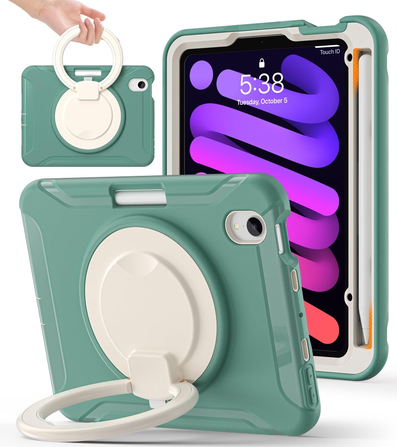 BATYUE Shockproof Case for iPad mini 7 (A17 Pro)/ Mini 6 8.3 inch (2024/2021) - 360° Multi-Angle Stand (Portrait & Landscape) & Grip, Built-in Pencil Holder, Jade Green - Image 1