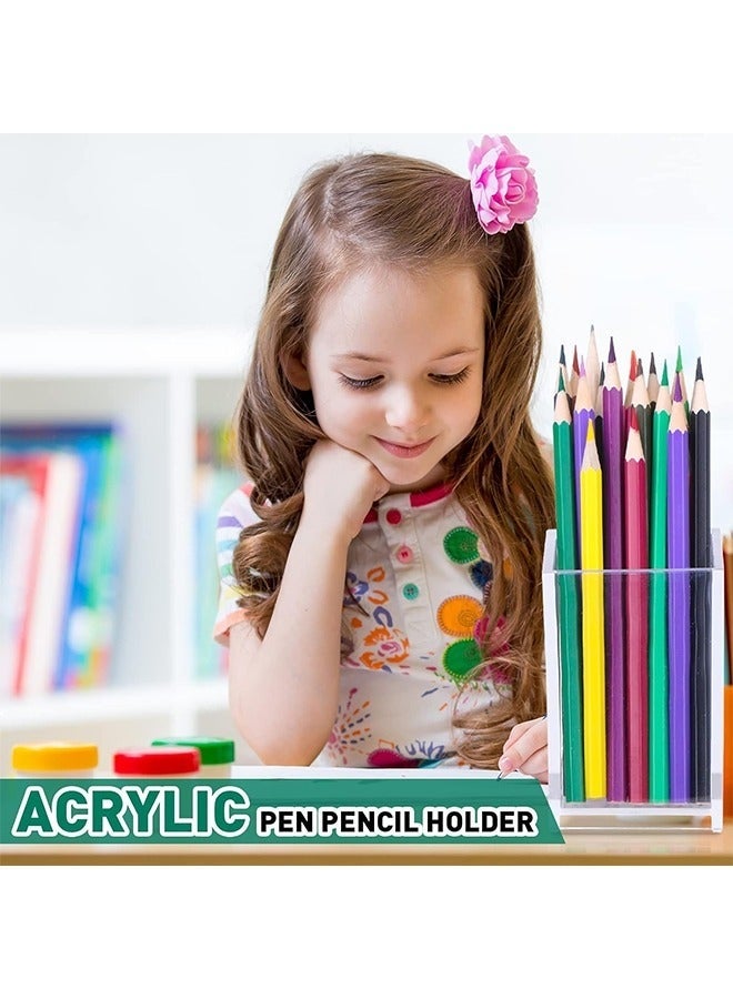 Acrylic Pen Holder, Clear 8 Pack Desktop Pencil Cup Stationery Organizer for Office Desk Accessory, Square Makeup Brush Srotage for Home, Cutlery Storage Organizer (Clear, 8 Pack) - Image 4