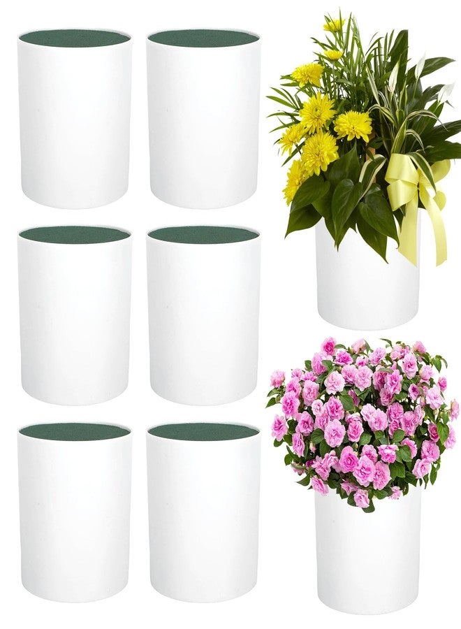Kuabiz 6 Pcs Plastic Flower Boxes for Arrangements 5 x 5 Inch Cylinder Planter Box Floral Centerpiece Containers with Removable Foam Blocks for Wedding Home Garden Craft Decor - Image 1