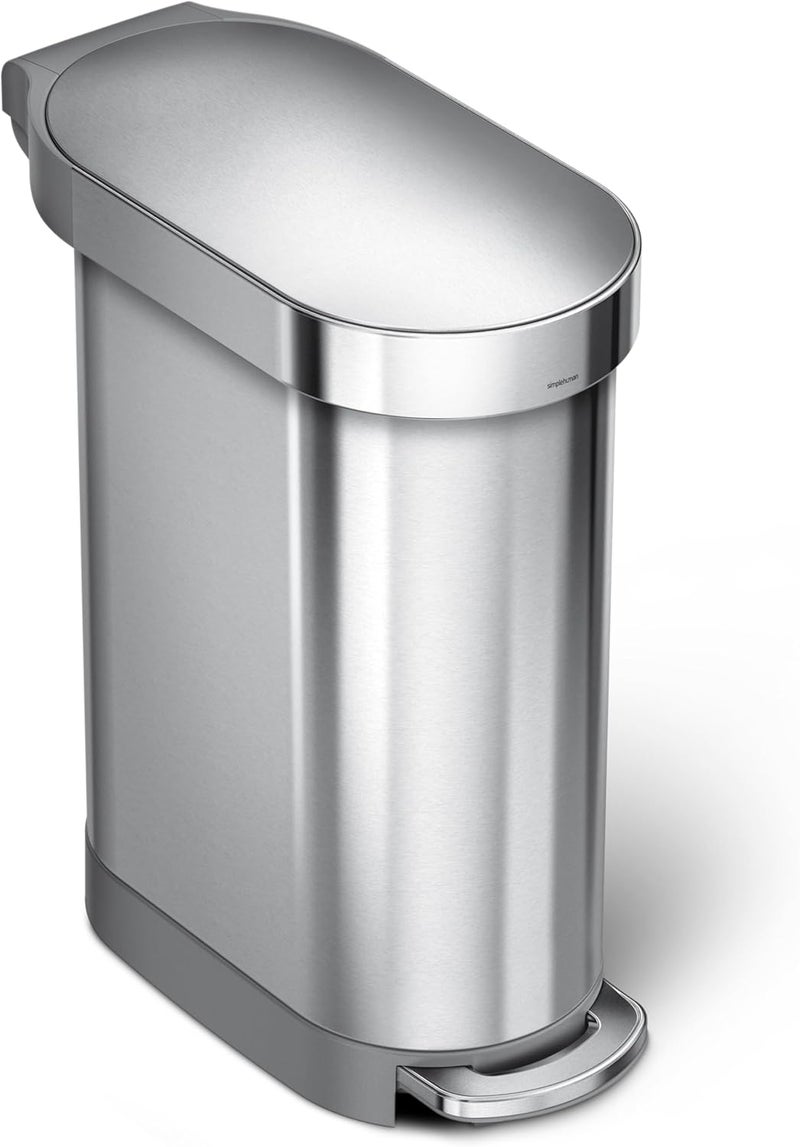 Simple Human 45 Liter / 12 Gallon Slim Hands-Free Kitchen Step Trash Can, Brushed Stainless Steel - Image 1