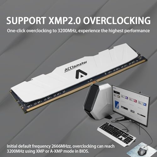 Acclamator DDR4 RAM 32GB (2x16GB) 3200MHz PC4-25600 XMP CL18 1.35V 288-pin Desktop PC Memory Module with Heatsink White Suitable for Gaming and Office Work - Image 3