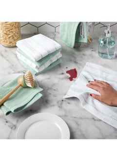 KitchenAid Albany Dishcloth 8 Pack Set Pistachio/White 12"X12"  - Image 3