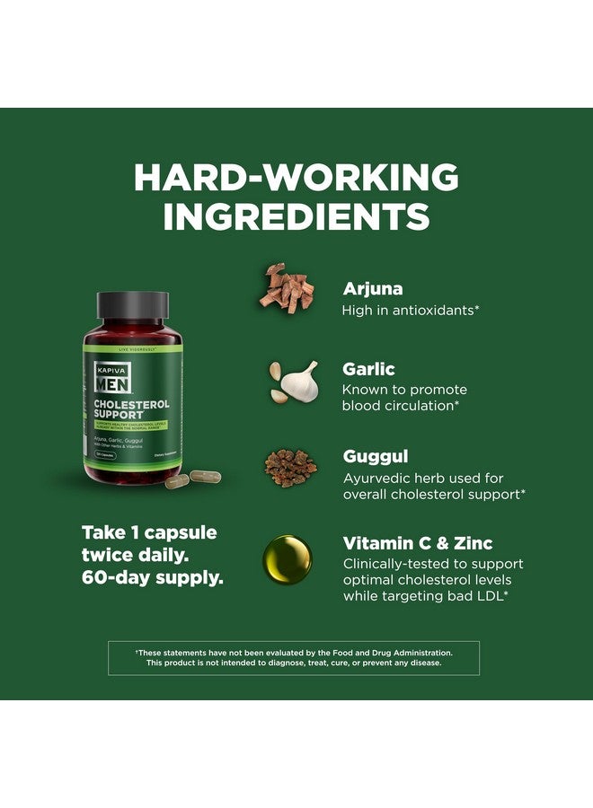 Kapiva مكمل دعم الكوليسترول للرجال من كابيفا مع الأرجونا والثوم والجوجول والأعشاب والفيتامينات الأخرى، يدعم مستويات الكوليسترول الطبيعية، 60 يومًا من الإمدادات، 120 كبسولة - Image 3