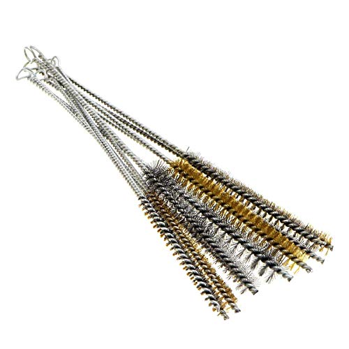 YXQ 12Pcs Tube Brush Kit Stainless Steel/Brass Round Wire Pipe Cleaner Long-Handle Metal Bristle Cleaning for Auto Parts, Bottles, 12 inch X 6mm/8mm/10mm/12mm/15mm/20mm - Image 1
