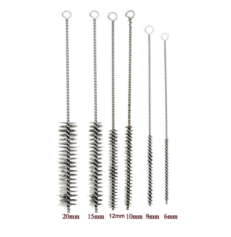 YXQ 12Pcs Tube Brush Kit Stainless Steel/Brass Round Wire Pipe Cleaner Long-Handle Metal Bristle Cleaning for Auto Parts, Bottles, 12 inch X 6mm/8mm/10mm/12mm/15mm/20mm - Image 2