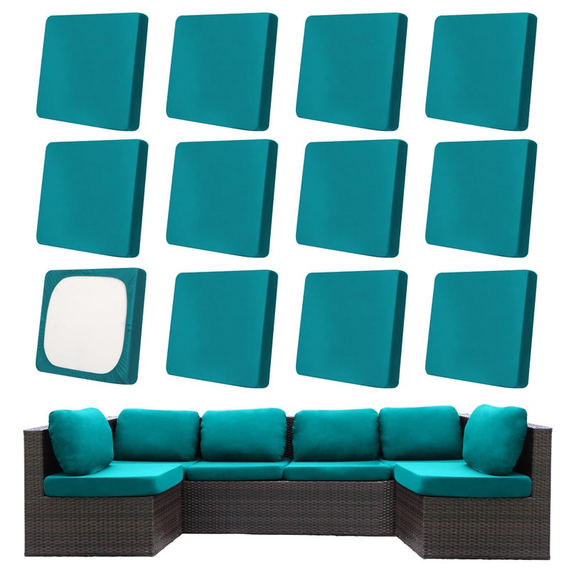 MRGSDL 12Pcs Patio Cushion Covers,Outdoor Cushions Covers,Stretch Cushion Covers Replacement, Washable and Reusable Furniture Protectors(Peacock Blue) - Image 1
