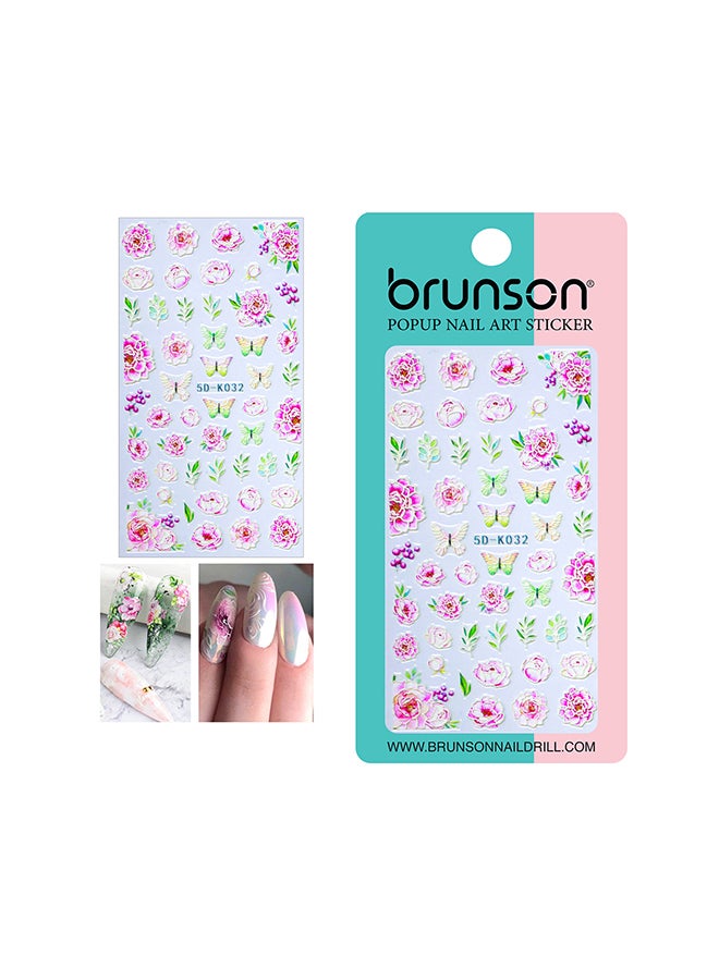 brunson 5D Flower Decals Exquisite Self Adhesive Nail Art Decoration Stickers 5D-k032