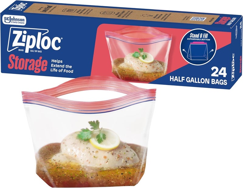 Ziploc Half Gallon Marinade Food Storage Bags - 24 Count with Grip 'n Seal Technology - Image 1