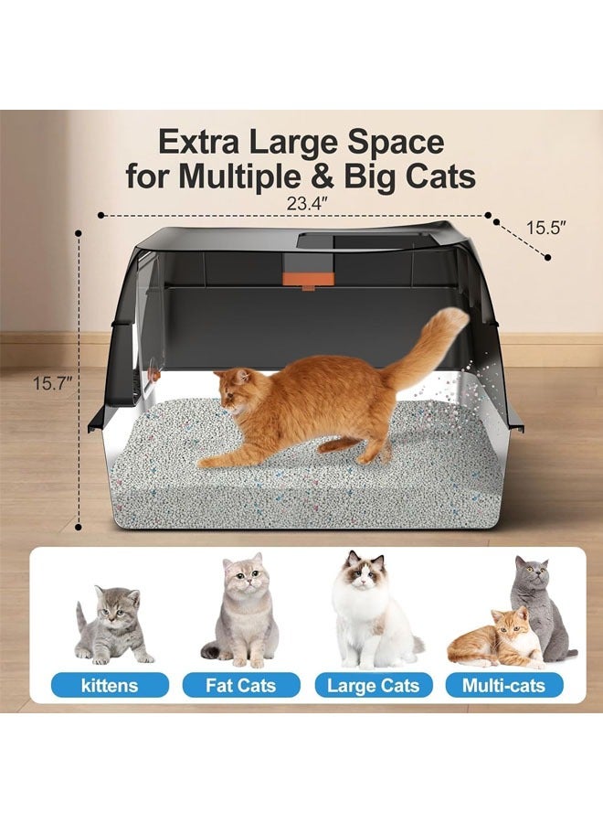 L&E Stainless Steel Cat Litter Box with Lid, Front Entry and Top Eject Cat Litter Box, Removable Cat Litter Box with Door Cover, Extra Large Enclosed Metal Litter Box with (Gray) - Image 2