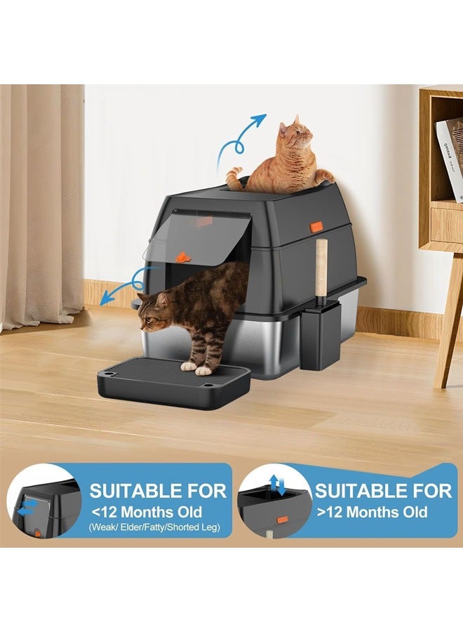 L&E Stainless Steel Cat Litter Box with Lid, Front Entry and Top Eject Cat Litter Box, Removable Cat Litter Box with Door Cover, Extra Large Enclosed Metal Litter Box with (Gray) - Image 4