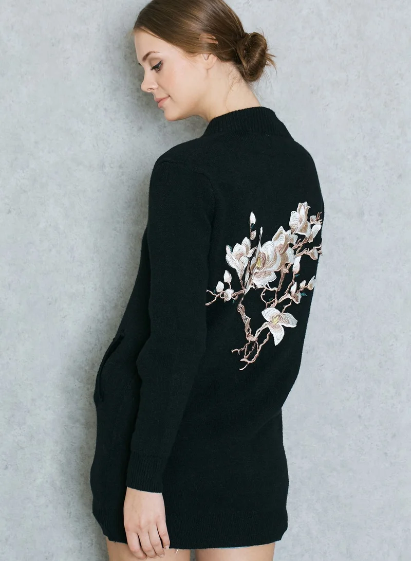 Ginger Embroidered Back Longline Cardigan