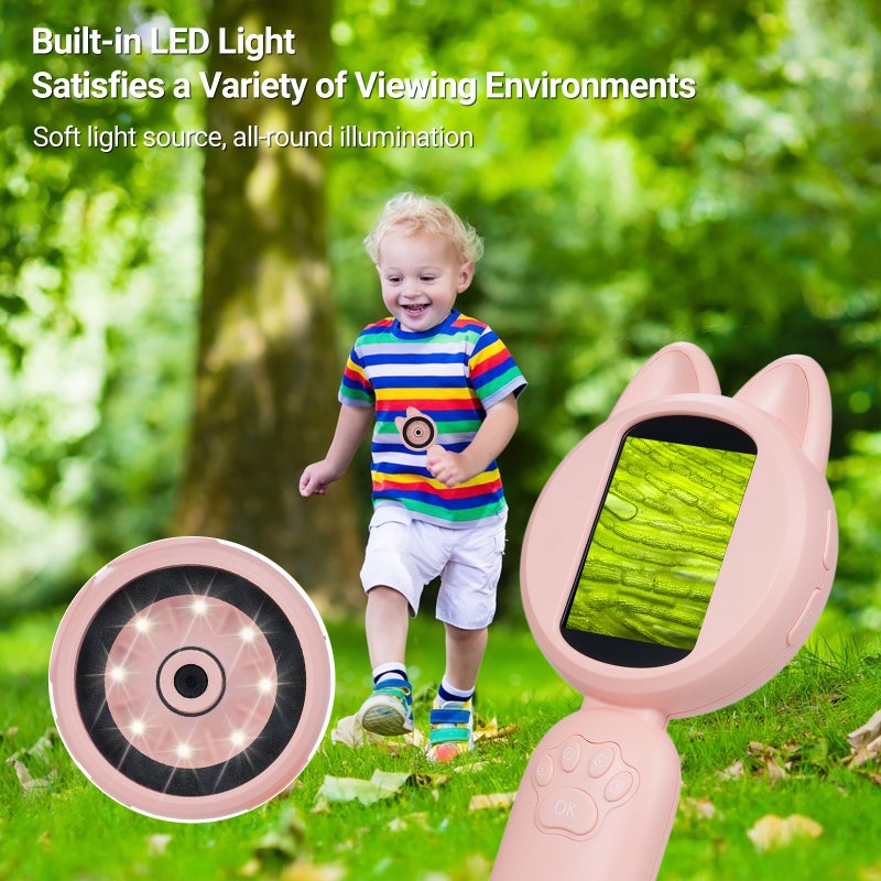 2-inch IPS Screen Children's Electronic Magnifying Glass Digital Magnifier with 8 LED Lights 4X Handheld Magnifiers Exploration Tool for Reading Coins Stamps Map - Image 3