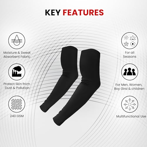 AUTOGUYS De-Fit Arm Sleeves (240 GSM) & RYDER Balaclava (240 GSM) Combo – Sweat Absorb Compression Arm Sleeves for Men Women, Balaclava Ideal for Outdoor Use (1 x Pair Sleeves 1 x Balaclava) Black - Image 3