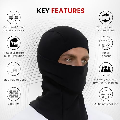 AUTOGUYS De-Fit Arm Sleeves (240 GSM) & RYDER Balaclava (240 GSM) Combo – Sweat Absorb Compression Arm Sleeves for Men Women, Balaclava Ideal for Outdoor Use (1 x Pair Sleeves 1 x Balaclava) Black - Image 2