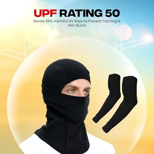 AUTOGUYS De-Fit Arm Sleeves (240 GSM) & RYDER Balaclava (240 GSM) Combo – Sweat Absorb Compression Arm Sleeves for Men Women, Balaclava Ideal for Outdoor Use (1 x Pair Sleeves 1 x Balaclava) Black - Image 5