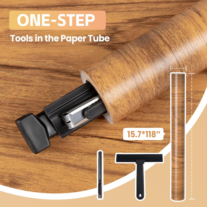 COSNIGHT Wood Grain Contact Paper with Tools, Peel and Stick Wallpaper, Self Adhesive Wall Paper for Countertop Drawer Shelf Liner Cabinet Easy to Clean 15.7In x 118In - Image 2
